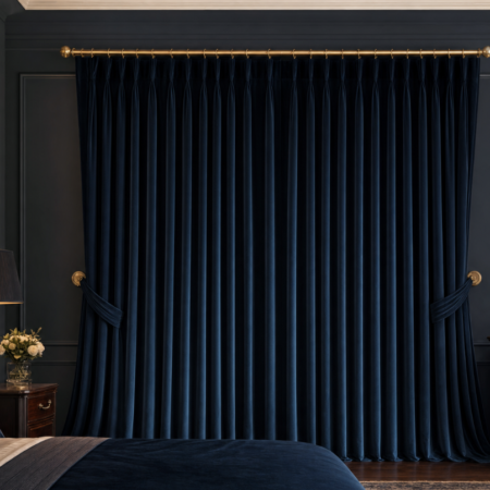 Luxury Navy Blue Velvet Blackout Bedroom Curtains