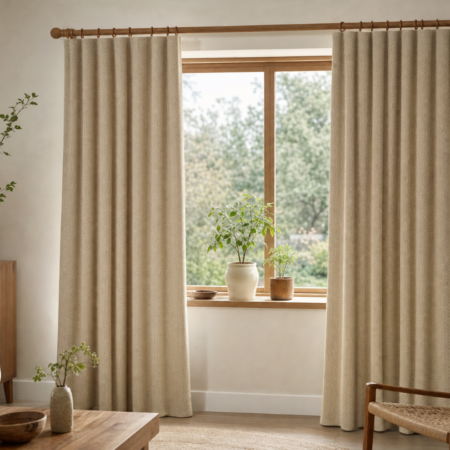 Natural Beige Herringbone Woven Cotton Curtains