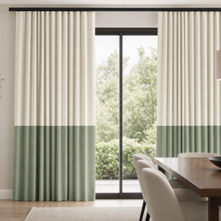 Modern Color-Blocked Sage Green Cream Curtains