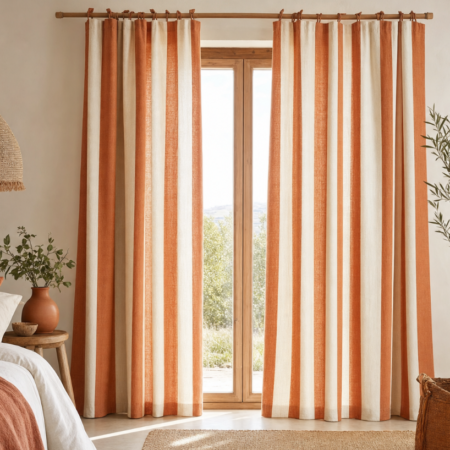 Terracotta Orange Striped Bohemian Linen Curtains